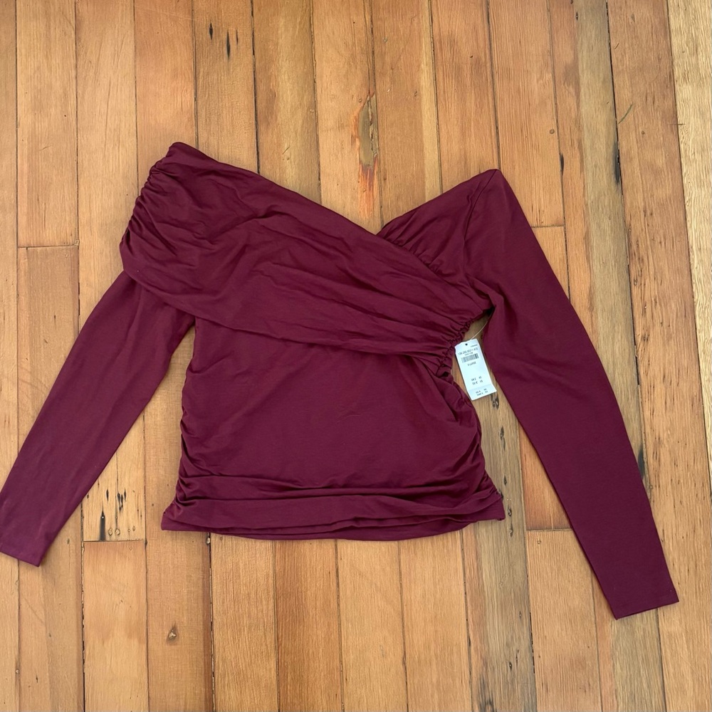 NWT Abercrombie Long-Sleeve Off-The-Shoulder Draped Wrap Top